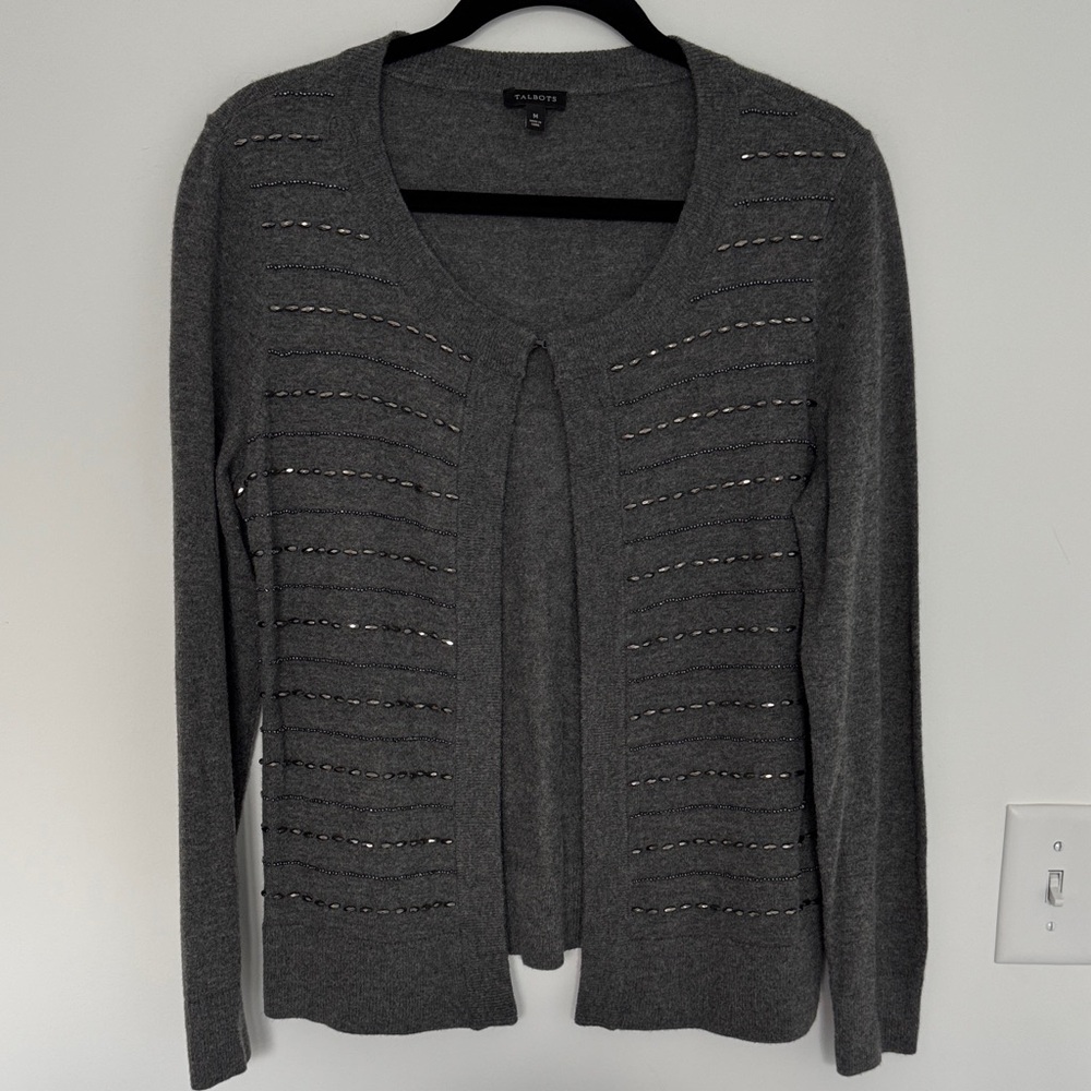 Talbots Lambswool Blend Beaded Dark Gray Women's Cardigan - Size M